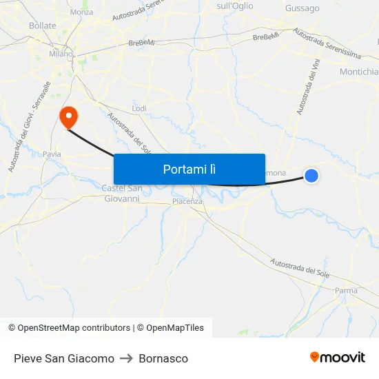 Pieve San Giacomo to Bornasco map