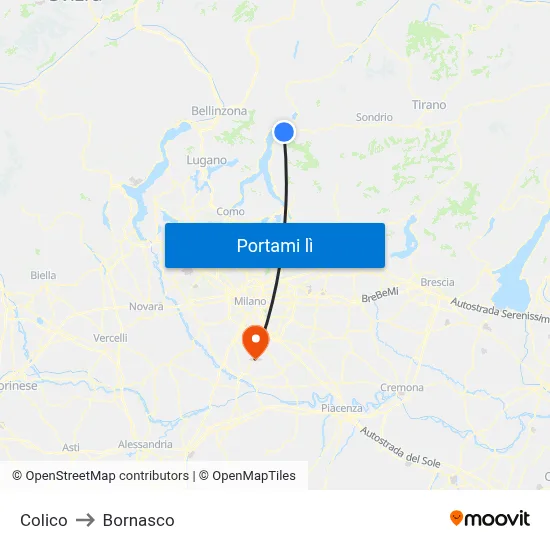 Colico to Bornasco map