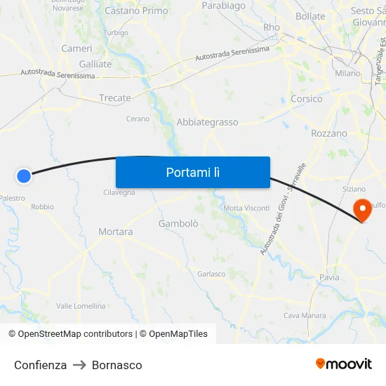 Confienza to Bornasco map