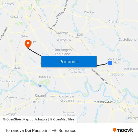 Terranova Dei Passerini to Bornasco map