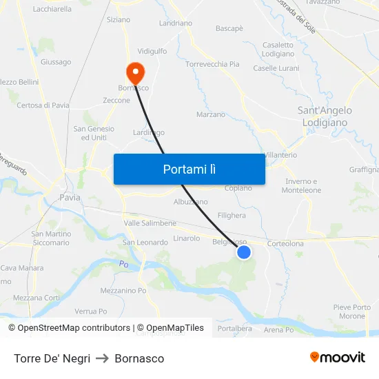 Torre De' Negri to Bornasco map