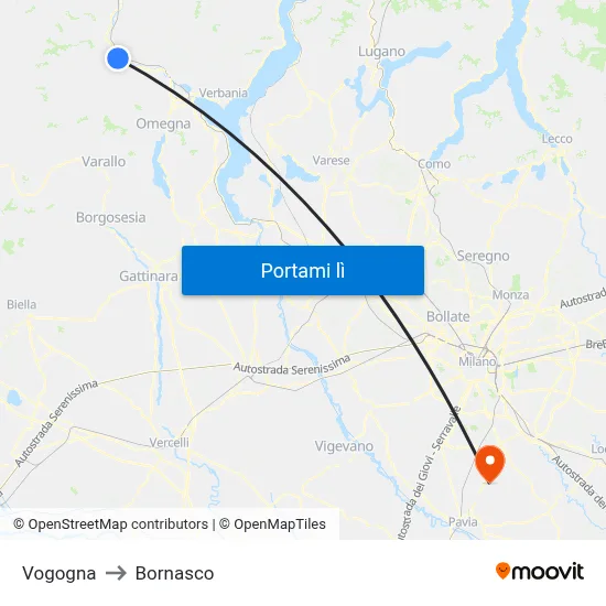 Vogogna to Bornasco map