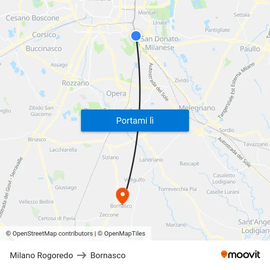 Milano Rogoredo to Bornasco map