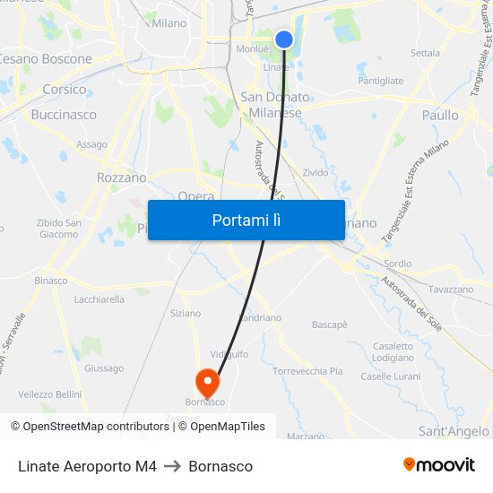 Linate Aeroporto M4 to Bornasco map