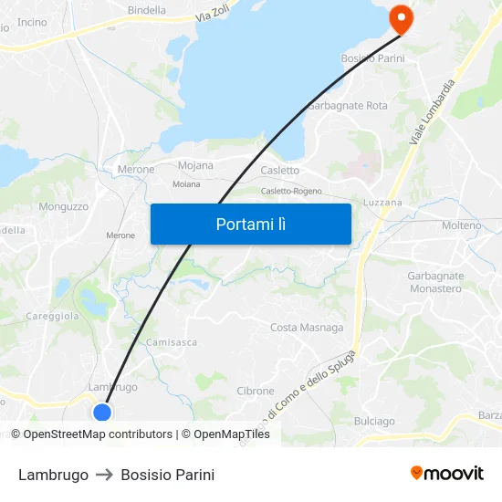 Lambrugo to Bosisio Parini map