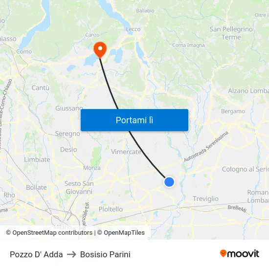 Pozzo D' Adda to Bosisio Parini map