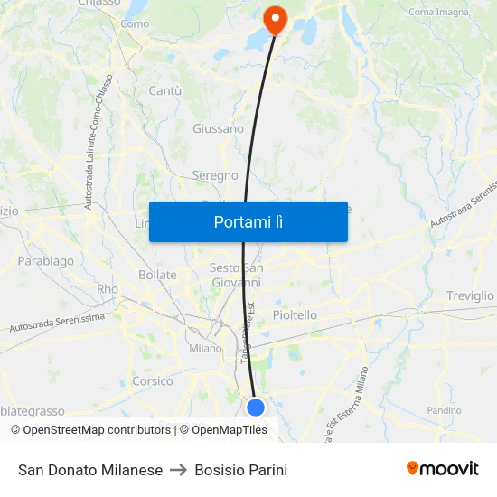 San Donato Milanese to Bosisio Parini map