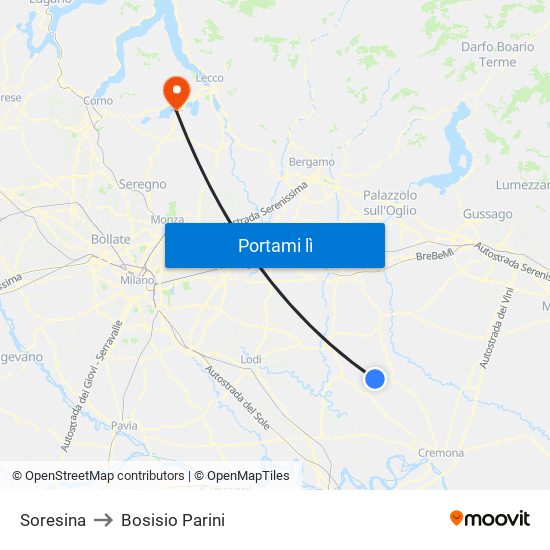Soresina to Bosisio Parini map