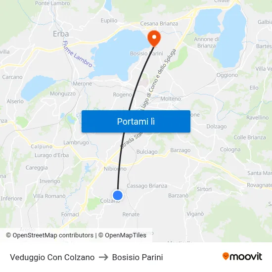 Veduggio Con Colzano to Bosisio Parini map