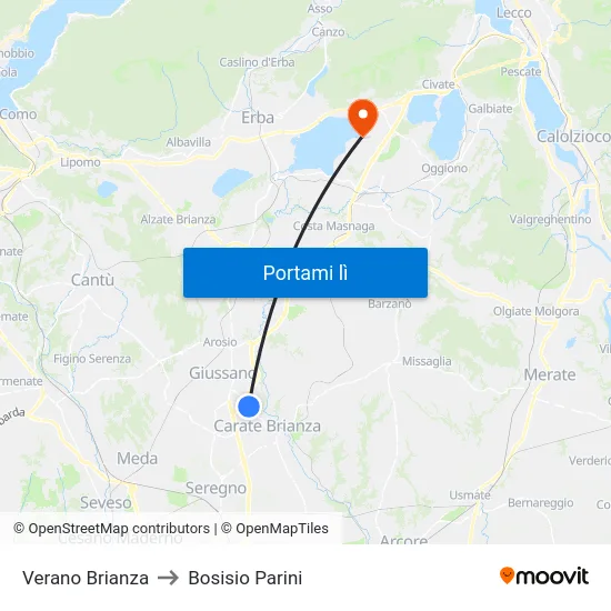 Verano Brianza to Bosisio Parini map