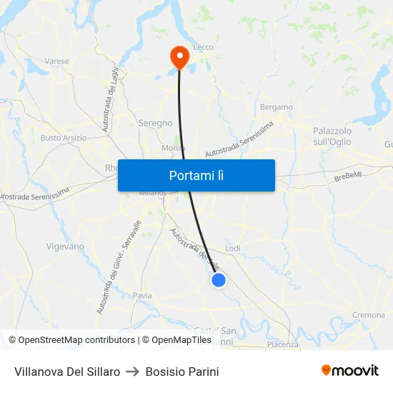 Villanova Del Sillaro to Bosisio Parini map