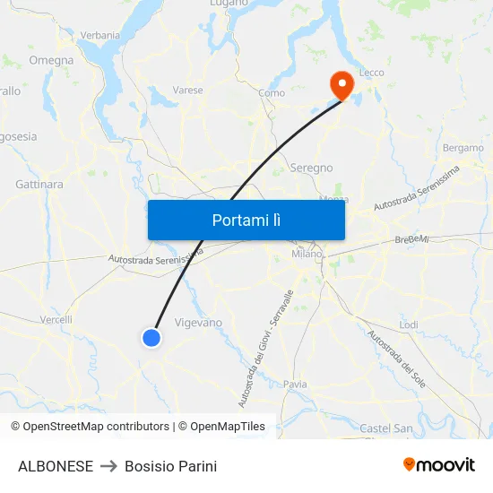 ALBONESE to Bosisio Parini map