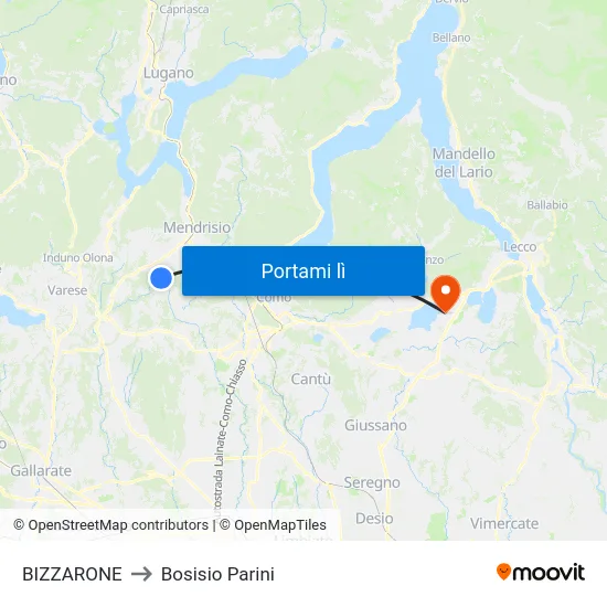 BIZZARONE to Bosisio Parini map