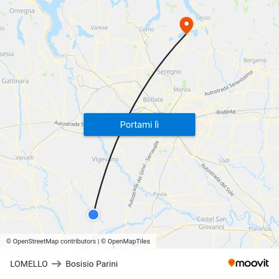 LOMELLO to Bosisio Parini map