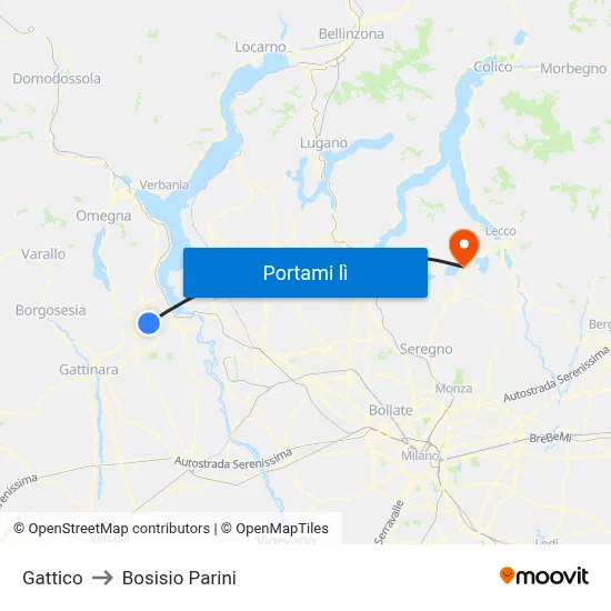 Gattico to Bosisio Parini map