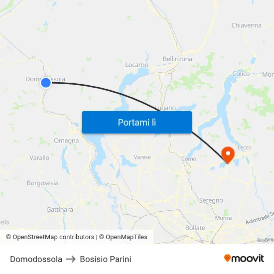 Domodossola to Bosisio Parini map