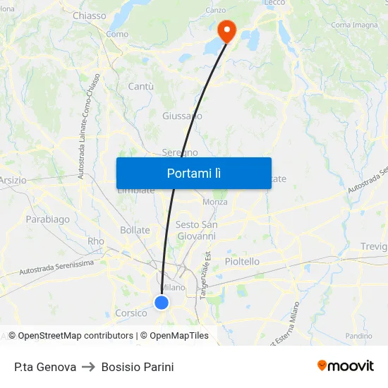 P.ta Genova to Bosisio Parini map