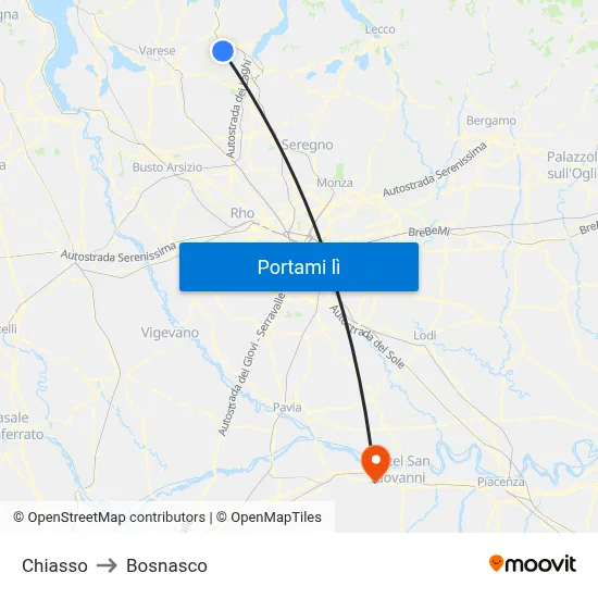 Chiasso to Bosnasco map