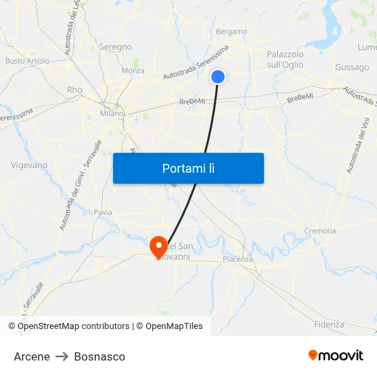 Arcene to Bosnasco map