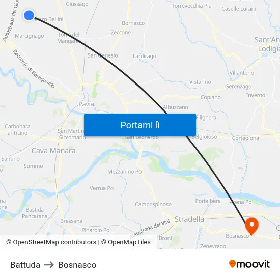 Battuda to Bosnasco map