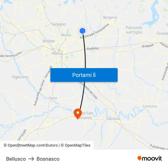 Bellusco to Bosnasco map