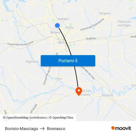 Bovisio-Masciago to Bosnasco map