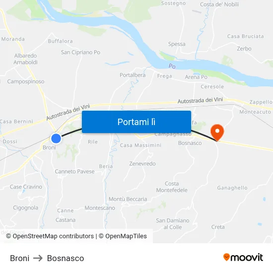 Broni to Bosnasco map