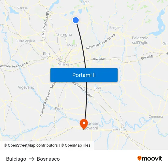 Bulciago to Bosnasco map