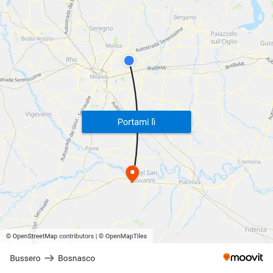 Bussero to Bosnasco map