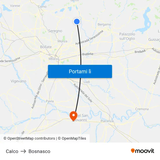 Calco to Bosnasco map