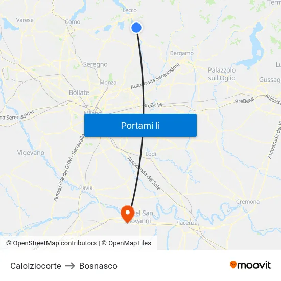 Calolziocorte to Bosnasco map