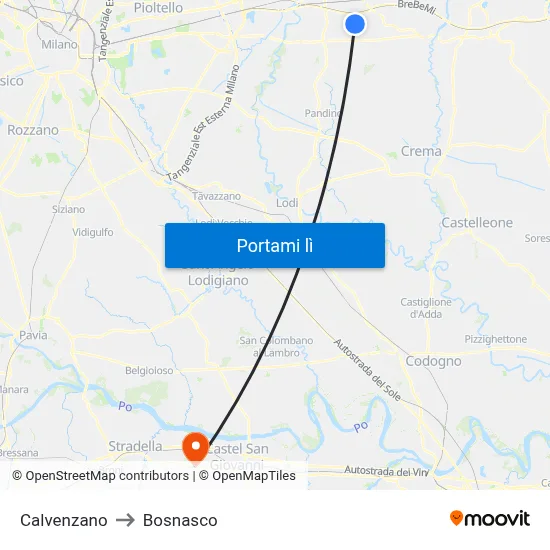 Calvenzano to Bosnasco map