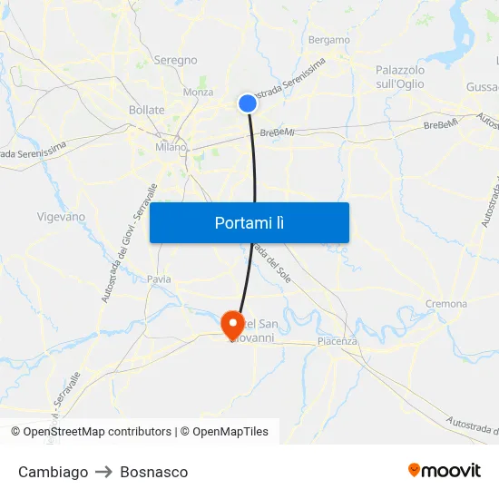 Cambiago to Bosnasco map
