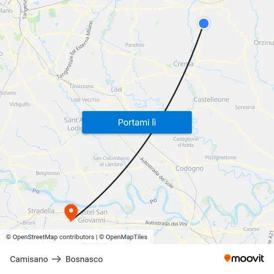 Camisano to Bosnasco map