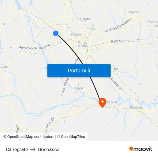 Canegrate to Bosnasco map