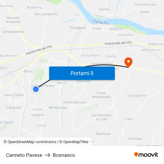 Canneto Pavese to Bosnasco map