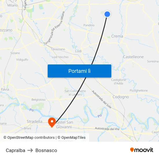 Capralba to Bosnasco map