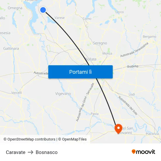 Caravate to Bosnasco map