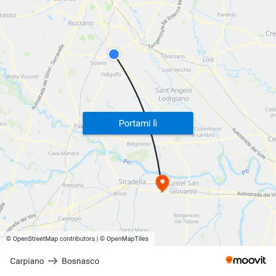 Carpiano to Bosnasco map