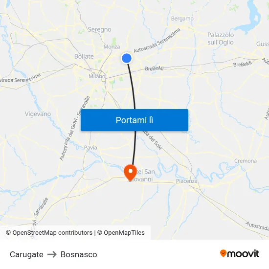 Carugate to Bosnasco map