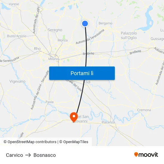 Carvico to Bosnasco map