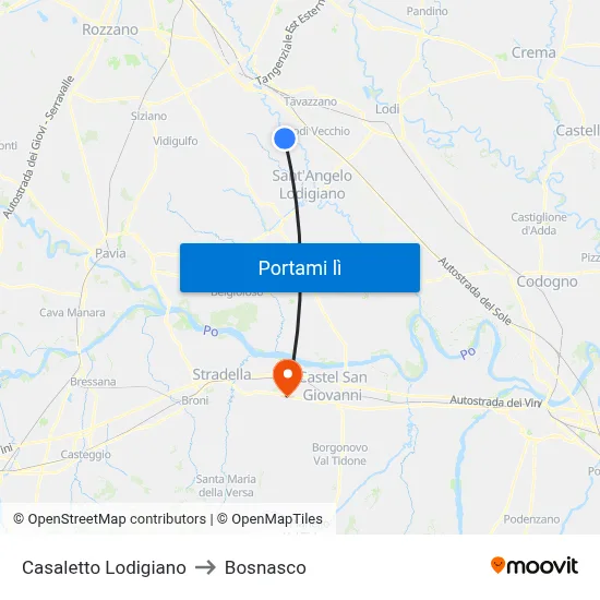 Casaletto Lodigiano to Bosnasco map