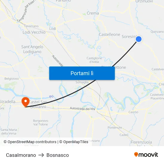 Casalmorano to Bosnasco map