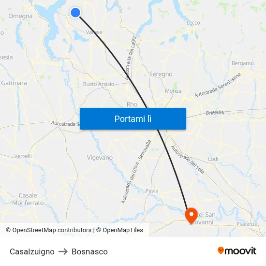 Casalzuigno to Bosnasco map