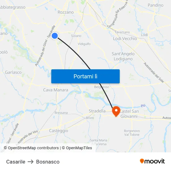 Casarile to Bosnasco map