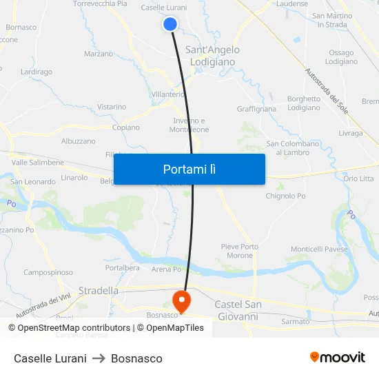 Caselle Lurani to Bosnasco map