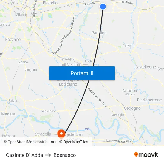 Casirate D' Adda to Bosnasco map