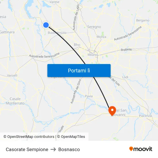 Casorate Sempione to Bosnasco map