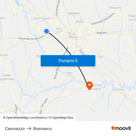 Casorezzo to Bosnasco map