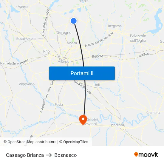 Cassago Brianza to Bosnasco map